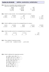 Addition, soustraction, multiplication - Exercices - Soutien scolaire - Fiches de révisions : Primaire 6 - PDF à imprimer