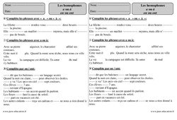 a - à / on - ont - Homophones - Exercices corrigés : Primaire 3 - PDF à imprimer