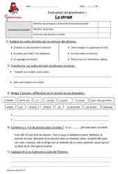 Phrase - Examen Evaluation  : Primaire 3 - PDF à imprimer