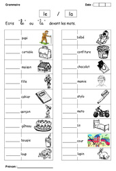 Le ou la - Exercices - Grammaire : Primaire 1 - PDF à imprimer