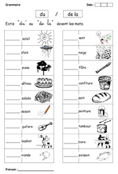 Du ou de la - Exercices - Grammaire : Primaire 1 - PDF à imprimer