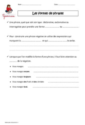 Formes de phrases - Cours, Leçon : Primaire 4 - PDF à imprimer