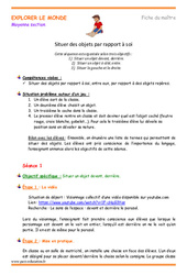 Situer des objets par rapport à soi - Séquence - Fiche de préparation : Maternelle 1 - PDF à imprimer