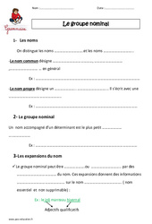 Groupe nominal - Cours, Leçon : Primaire 4 - PDF à imprimer