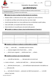 Déterminants - Examen Evaluation - Bilan : Primaire 4 - PDF à imprimer