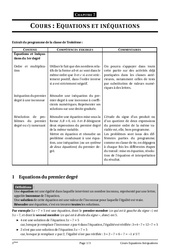 Equations et inéquations - Cours - Exercices - Mathématiques : Secondaire 3 - PDF à imprimer