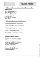 Formes de phrases affirmatives et négatives - Exercices corrigés - Grammaire : Primaire 4 - PDF à imprimer