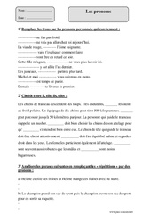 Pronoms - Exercices corrigés - Grammaire : Primaire 4 - PDF à imprimer