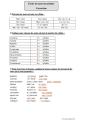 Coupe syllabique - Exercices corrigés - Orthographe : Primaire 5 - PDF à imprimer