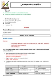 Etats de la matière - Solide - Liquide - Séquence - Fiche de préparation : Primaire 2 - PDF à imprimer