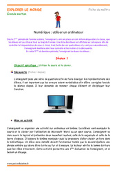 Utiliser un ordinateur - Séquence - Fiche de préparation : Maternelle 2 - PDF à imprimer