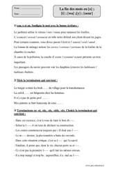 Fin des mots en [o], [i], [wa] ;[y], [oeur] - Exercices corrigés - Orthographe : Primaire 5 - PDF à imprimer