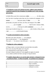Accord sujet verbe - Exercices corrigés - Grammaire : Primaire 5 - PDF à imprimer
