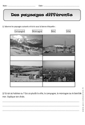 Paysages différents - Exercices - Espace : Primaire 1 - PDF à imprimer