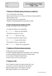 COD - COI - Exercices corrigés - Grammaire : Primaire 5 - PDF à imprimer
