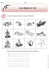 Objets - Air - Exercices - Matière - Découverte du monde : Primaire 1 - PDF à imprimer