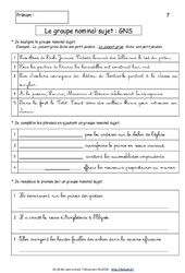 Groupe nominal sujet - Fiches GNS - Exercices corrigés : Primaire 4, 5 - PDF à imprimer