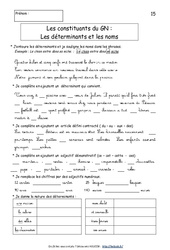 Constituants du GN - Déterminants - Noms - Exercices : Primaire 4, 5 - PDF à imprimer