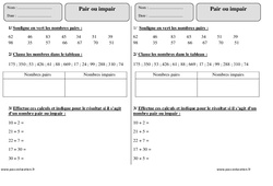 Pair ou impair - Exercices corrigés - Numération - Mathématiques : Primaire 2 - PDF à imprimer