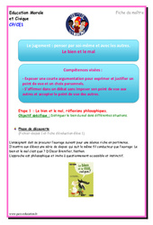 Le bien et le mal - EMC - Séquence - Fiche de préparation : Primaire 1, 2 - PDF à imprimer