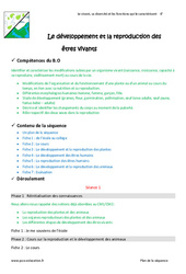 Développement et reproduction des êtres vivants - Séquence - Fiche de préparation : Primaire 6 - PDF à imprimer
