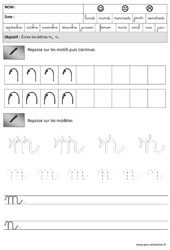 Lettres M - N - P - Y - Ponts - Endroit - Cannes - Lettres cursives : Maternelle 2 - PDF à imprimer