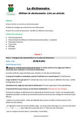 Lire un article - Dictionnaire - Séquence - Fiche de préparation : Primaire 4 - PDF à imprimer
