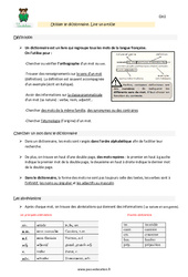 Utiliser le dictionnaire - Lire un article - Cours, Leçon : Primaire 4 - PDF à imprimer