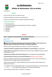 Lire un article - Dictionnaire - Séquence - Fiche de préparation : Primaire 5 - PDF à imprimer