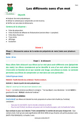 Différents sens d’un mot - Polysémie de mots - Séquence - Fiche de préparation : Primaire 4 - PDF à imprimer
