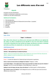 Différents sens d’un mot - Polysémie de mots - Séquence - Fiche de préparation : Primaire 5 - PDF à imprimer