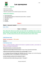 Synonymes - Séquence - Fiche de préparation : Primaire 4 - PDF à imprimer