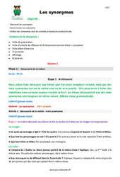Synonymes - Séquence - Fiche de préparation : Primaire 5 - PDF à imprimer