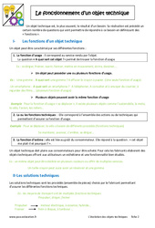 Fonctionnement des objets techniques - Cours : Primaire 6 - PDF à imprimer