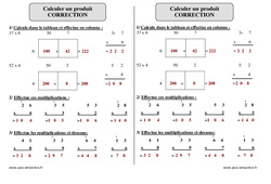 Calculer un produit - Exercices corrigés : Primaire 3 - PDF à imprimer