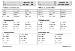 Multiplier par 10, 100, 1 000 - Exercices avec correction : Primaire 3 - PDF à imprimer