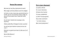 Fêtes des mères - Chants - Comptines - Fiches  : Maternelle 1, 2 - PDF à imprimer