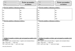 Écrire un nombre en lettres - Exercices corrigés : Primaire 3 - PDF à imprimer