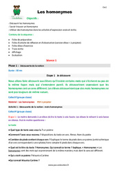 Homonymes - Séquence - Fiche de préparation : Primaire 4 - PDF à imprimer