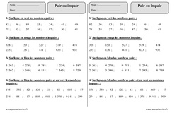 Pair ou impair - Exercices corrigés : Primaire 3 - PDF à imprimer