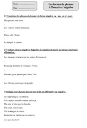Formes de phrases - Affirmative - Négative - Exercices corrigés : Primaire 4 - PDF à imprimer