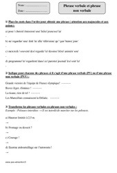 Phrase verbale - Phrase non verbale - Exercices corrigés : Primaire 4 - PDF à imprimer
