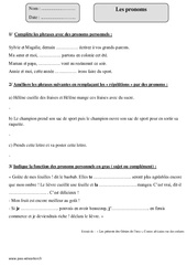Pronoms - Exercices corrigés : Primaire 4 - PDF à imprimer