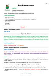 Homonymes - Séquence - Fiche de préparation : Primaire 5 - PDF à imprimer