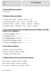 Synonymes - Exercices corrigés - Vocabulaire : Primaire 4 - PDF à imprimer
