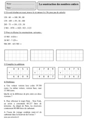 Soustraction des nombres entiers - Exercices corrigés - Calcul - Mathématiques : Primaire 5 - PDF à imprimer