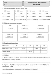 Soustraction des nombres décimaux - Exercices corrigés - Calcul - Mathématiques : Primaire 5 - PDF à imprimer