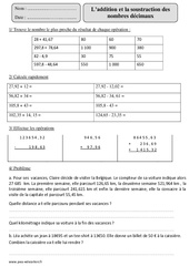 Addition et Soustraction des nombres décimaux - Exercices corrigés - Calcul - Mathématiques : Primaire 5 - PDF à imprimer