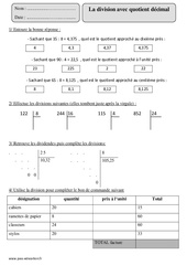 Division avec quotient décimal - Exercices corrigés - Calcul - Mathématiques : Primaire 5 - PDF à imprimer