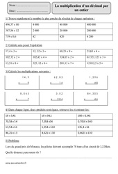 Multiplication d'un décimal par un entier - Exercices corrigés - Calcul - Mathématiques : Primaire 5 - PDF à imprimer